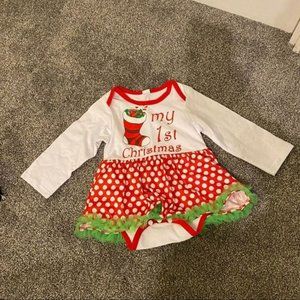 My first Christmas onesie with attached polka dotted skirt - 6 to 9 months